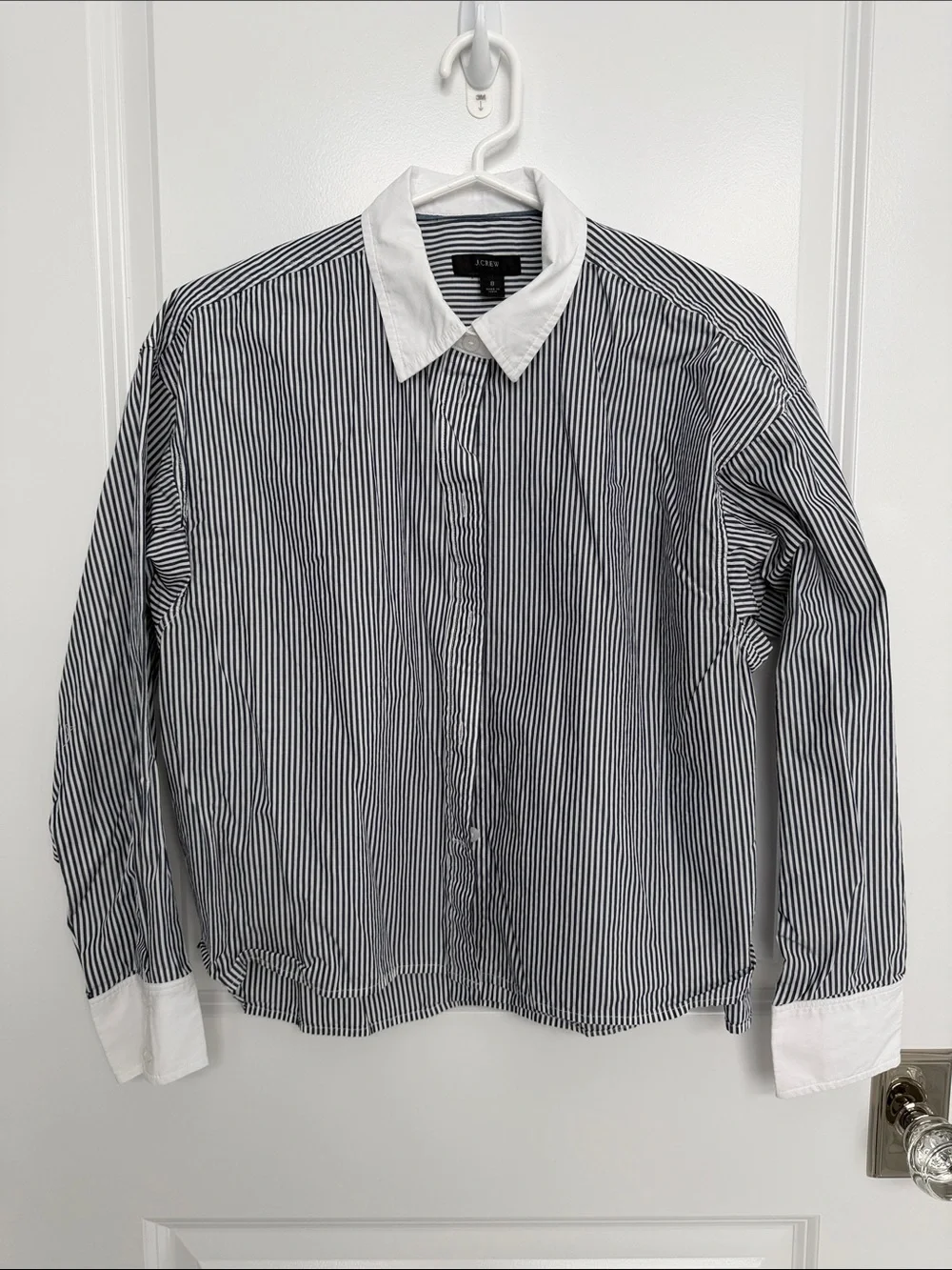 J. Crew Black and White Stripe Button-Down Shirt with White Collar